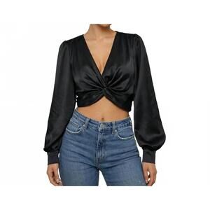 NEW SPRING + MERCER cropped twist front top in black